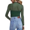 Zeagoo Womens Mesh Sheer Long Sleeve Top Mock Turtle Neck See Though Shirts Ruched Sexy Casual Going Out Blouses(Dark Green)