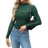 Zeagoo Womens Mesh Sheer Long Sleeve Top Mock Turtle Neck See Though Shirts Ruched Sexy Casual Going Out Blouses(Dark Green)
