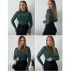 Zeagoo Womens Mesh Sheer Long Sleeve Top Mock Turtle Neck See Though Shirts Ruched Sexy Casual Going Out Blouses(Dark Green)