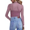 Zeagoo Womens Mesh Sheer Long Sleeve Top Mock Turtle Neck See Though Shirts Ruched Sexy Casual Going Out Blouses(Fuchsia)