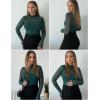 Zeagoo Womens Mesh Sheer Long Sleeve Top Mock Turtle Neck See Though Shirts Ruched Sexy Casual Going Out Blouses(Green)