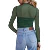 Zeagoo Womens Mesh Sheer Long Sleeve Top Mock Turtle Neck See Though Shirts Ruched Sexy Casual Going Out Blouses(Green)