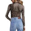 Zeagoo Womens Mesh Sheer Long Sleeve Top Mock Turtle Neck See Though Shirts Ruched Sexy Casual Going Out Blouses(Leopard)