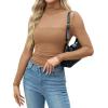 Zeagoo Womens Mesh Sheer Long Sleeve Top Mock Turtle Neck See Though Shirts Ruched Sexy Casual Going Out Blouses(Light Tan)