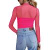 Zeagoo Womens Mesh Sheer Long Sleeve Top Mock Turtle Neck See Though Shirts Ruched Sexy Casual Going Out Blouses(Rose Red)