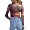 Zeagoo Womens Mesh Sheer Long Sleeve Top Mock Turtle Neck See Though Shirts Ruched Sexy Casual Going Out Blouses(Tie Dye Print)