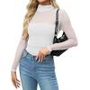 Zeagoo Womens Mesh Sheer Long Sleeve Top Mock Turtle Neck See Though Shirts Ruched Sexy Casual Going Out Blouses(White)