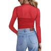 Zeagoo Womens Mesh Sheer Long Sleeve Top Mock Turtle Neck See Though Shirts Ruched Sexy Casual Going Out Blouses(Wine Red)