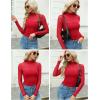 Zeagoo Womens Mesh Sheer Long Sleeve Top Mock Turtle Neck See Though Shirts Ruched Sexy Casual Going Out Blouses(Wine Red)