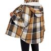 Zeagoo Womens Plaid Shacket Jacket Long Sleeve Fleece Hooded Jackets Fall Winter Warm Coat S-2XL(Brown Plaid)