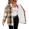 Zeagoo Womens Plaid Shacket Jacket Long Sleeve Fleece Hooded Jackets Fall Winter Warm Coat S-2XL(Brown Plaid)