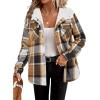 Zeagoo Womens Plaid Shacket Jacket Long Sleeve Fleece Hooded Jackets Fall Winter Warm Coat S-2XL(Brown Plaid)