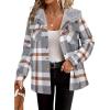 Zeagoo Womens Plaid Shacket Jacket Long Sleeve Fleece Hooded Jackets Fall Winter Warm Coat S-2XL(Grey Plaid)