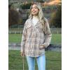 Zeagoo Womens Plaid Shacket Jacket Long Sleeve Fleece Hooded Jackets Fall Winter Warm Coat S-2XL(Khaki)