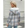 Zeagoo Womens Plaid Shacket Jacket Long Sleeve Fleece Hooded Jackets Fall Winter Warm Coat S-2XL(Light Blue)
