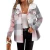 Zeagoo Womens Plaid Shacket Jacket Long Sleeve Fleece Hooded Jackets Fall Winter Warm Coat S-2XL(Light Pink Plaid)