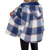 Zeagoo Womens Plaid Shacket Jacket Long Sleeve Fleece Hooded Jackets Fall Winter Warm Coat S-2XL(Navy Blue Plaid)