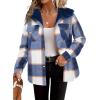 Zeagoo Womens Plaid Shacket Jacket Long Sleeve Fleece Hooded Jackets Fall Winter Warm Coat S-2XL(Navy Blue Plaid)