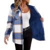 Zeagoo Womens Plaid Shacket Jacket Long Sleeve Fleece Hooded Jackets Fall Winter Warm Coat S-2XL(Navy Blue Plaid)