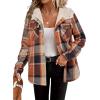 Zeagoo Womens Plaid Shacket Jacket Long Sleeve Fleece Hooded Jackets Fall Winter Warm Coat S-2XL(Orange Plaid)