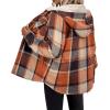 Zeagoo Womens Plaid Shacket Jacket Long Sleeve Fleece Hooded Jackets Fall Winter Warm Coat S-2XL(Orange Plaid)