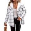 Zeagoo Womens Plaid Shacket Jacket Long Sleeve Fleece Hooded Jackets Fall Winter Warm Coat S-2XL(White Plaid)