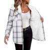 Zeagoo Womens Plaid Shacket Jacket Long Sleeve Fleece Hooded Jackets Fall Winter Warm Coat S-2XL(White Plaid)