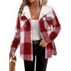 Zeagoo Womens Plaid Shacket Jacket Long Sleeve Fleece Hooded Jackets Fall Winter Warm Coat S-2XL(Wine Red Plaid)