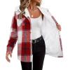 Zeagoo Womens Plaid Shacket Jacket Long Sleeve Fleece Hooded Jackets Fall Winter Warm Coat S-2XL(Wine Red Plaid)