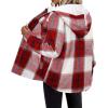 Zeagoo Womens Plaid Shacket Jacket Long Sleeve Fleece Hooded Jackets Fall Winter Warm Coat S-2XL(Wine Red Plaid)