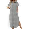 Zeagoo Womens Summer Casual Short Sleeve Button Down Long Shirt Dresses Loose Swimsuit Beach Cover Ups with Pockets(01-black Stripe)