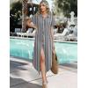 Zeagoo Womens Summer Casual Short Sleeve Button Down Long Shirt Dresses Loose Swimsuit Beach Cover Ups with Pockets(01-black Stripe)