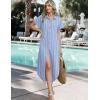 Zeagoo Womens Summer Casual Short Sleeve Button Down Long Shirt Dresses Loose Swimsuit Beach Cover Ups with Pockets(01-blue Stripe)
