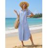 Zeagoo Womens Summer Casual Short Sleeve Button Down Long Shirt Dresses Loose Swimsuit Beach Cover Ups with Pockets(01-blue Stripe)