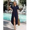 Zeagoo Womens Summer Casual Short Sleeve Button Down Long Shirt Dresses Loose Swimsuit Beach Cover Ups with Pockets(01-navy Blue)
