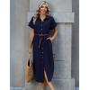 Zeagoo Womens Summer Casual Short Sleeve Button Down Long Shirt Dresses Loose Swimsuit Beach Cover Ups with Pockets(01-navy Blue)