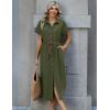 Zeagoo Womens Summer Casual Short Sleeve Button Down Long Shirt Dresses Loose Swimsuit Beach Cover Ups with Pockets(Army Green)