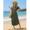 Zeagoo Womens Summer Casual Short Sleeve Button Down Long Shirt Dresses Loose Swimsuit Beach Cover Ups with Pockets(Army Green)