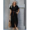 Zeagoo Womens Summer Casual Short Sleeve Button Down Long Shirt Dresses Loose Swimsuit Beach Cover Ups with Pockets(Black)