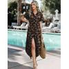 Zeagoo Womens Summer Casual Short Sleeve Button Down Long Shirt Dresses Loose Swimsuit Beach Cover Ups with Pockets(Black Floral)
