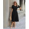 Zeagoo Womens Summer Dress Casual Midi Dresses 2026 Short Puff Sleeve Flare Dress Pleated Flowy Sundress with Pockets(A-black)