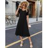 Zeagoo Womens Summer Dress Casual Midi Dresses 2026 Short Puff Sleeve Flare Dress Pleated Flowy Sundress with Pockets(A-black)