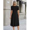 Zeagoo Womens Summer Dress Casual Midi Dresses 2026 Short Puff Sleeve Flare Dress Pleated Flowy Sundress with Pockets(A-black)