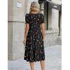 Zeagoo Womens Summer Dress Casual Midi Dresses 2026 Short Puff Sleeve Flare Dress Pleated Flowy Sundress with Pockets(Black Floral 01)