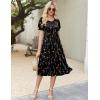 Zeagoo Womens Summer Dress Casual Midi Dresses 2026 Short Puff Sleeve Flare Dress Pleated Flowy Sundress with Pockets(Black Floral 01)