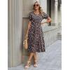 Zeagoo Womens Summer Dress Casual Midi Dresses 2026 Short Puff Sleeve Flare Dress Pleated Flowy Sundress with Pockets(Black Floral 02)