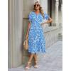 Zeagoo Womens Summer Dress Casual Midi Dresses 2026 Short Puff Sleeve Flare Dress Pleated Flowy Sundress with Pockets(Blue Floral 01)
