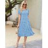 Zeagoo Womens Summer Dress Casual Midi Dresses 2026 Short Puff Sleeve Flare Dress Pleated Flowy Sundress with Pockets(Blue Floral 01)