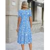 Zeagoo Womens Summer Dress Casual Midi Dresses 2026 Short Puff Sleeve Flare Dress Pleated Flowy Sundress with Pockets(Blue Floral 01)