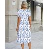 Zeagoo Womens Summer Dress Casual Midi Dresses 2026 Short Puff Sleeve Flare Dress Pleated Flowy Sundress with Pockets(Blue Floral 02)